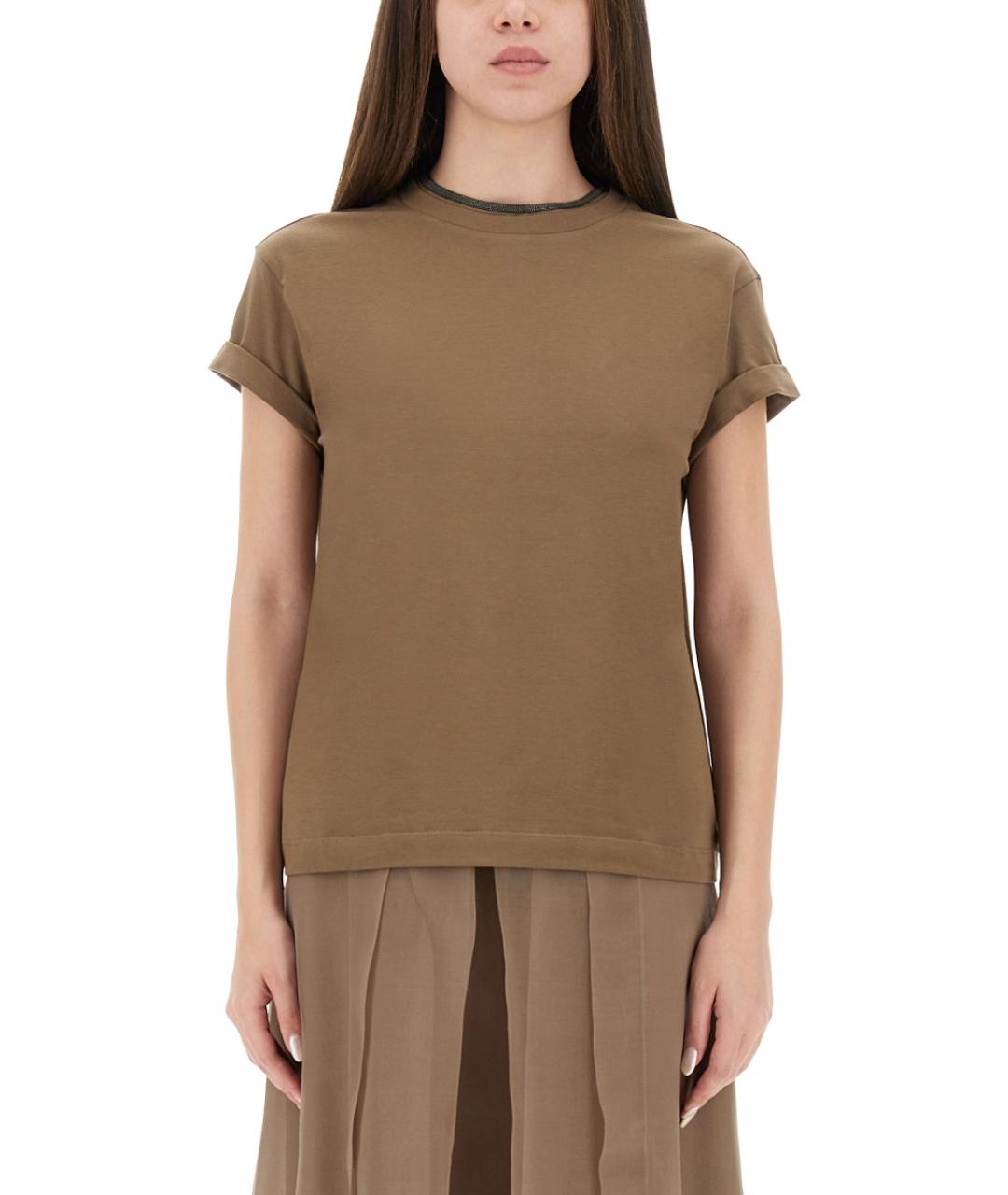 BRUNELLO CUCINELLI Коричневая хлопковая футболка, фото 5