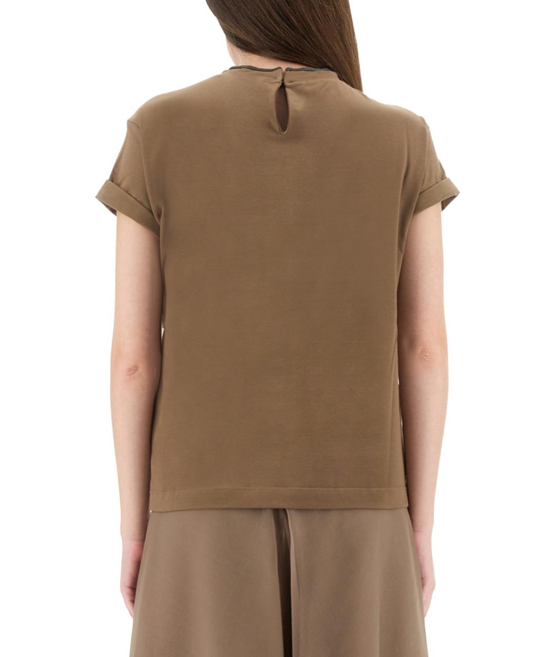 BRUNELLO CUCINELLI Коричневая хлопковая футболка, фото 3