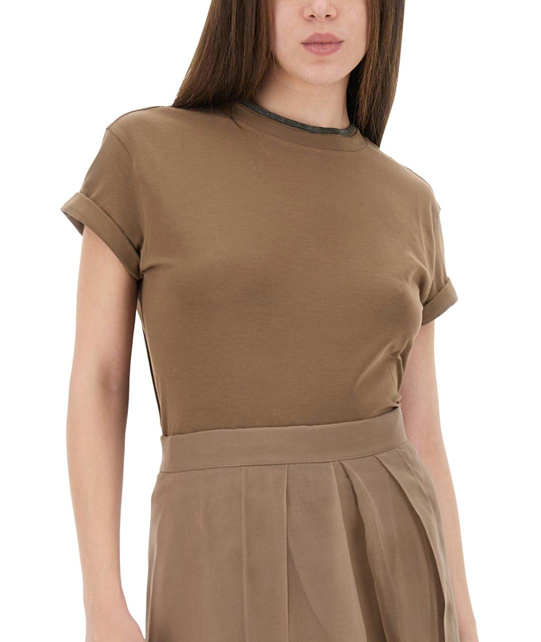 BRUNELLO CUCINELLI Коричневая хлопковая футболка, фото 4