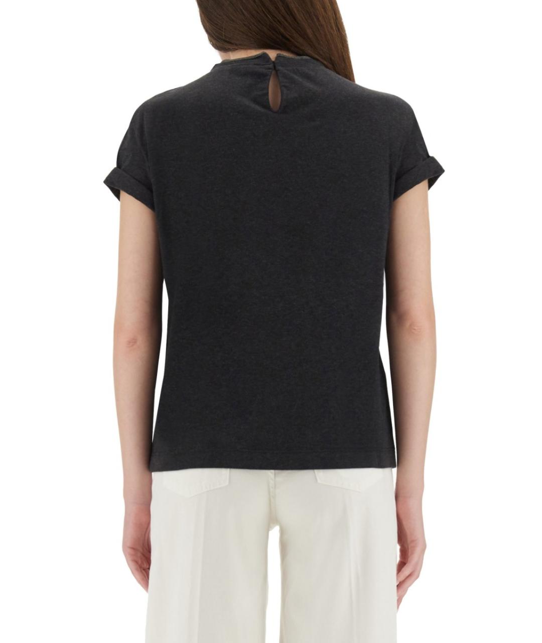 BRUNELLO CUCINELLI Антрацитовая хлопковая футболка, фото 4