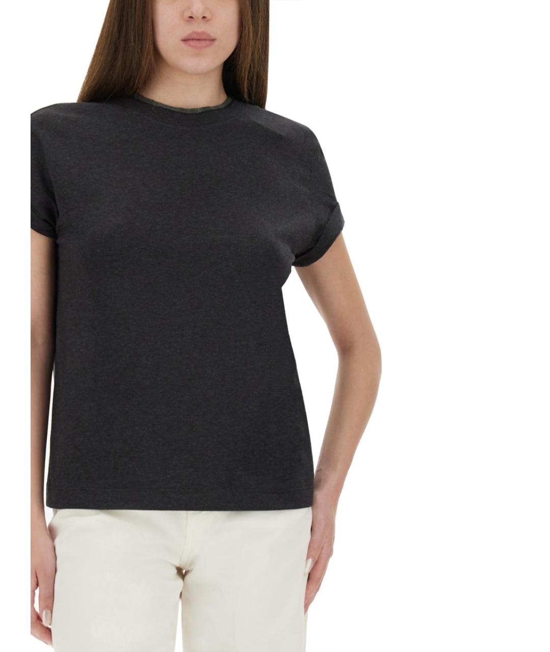 BRUNELLO CUCINELLI Антрацитовая хлопковая футболка, фото 3