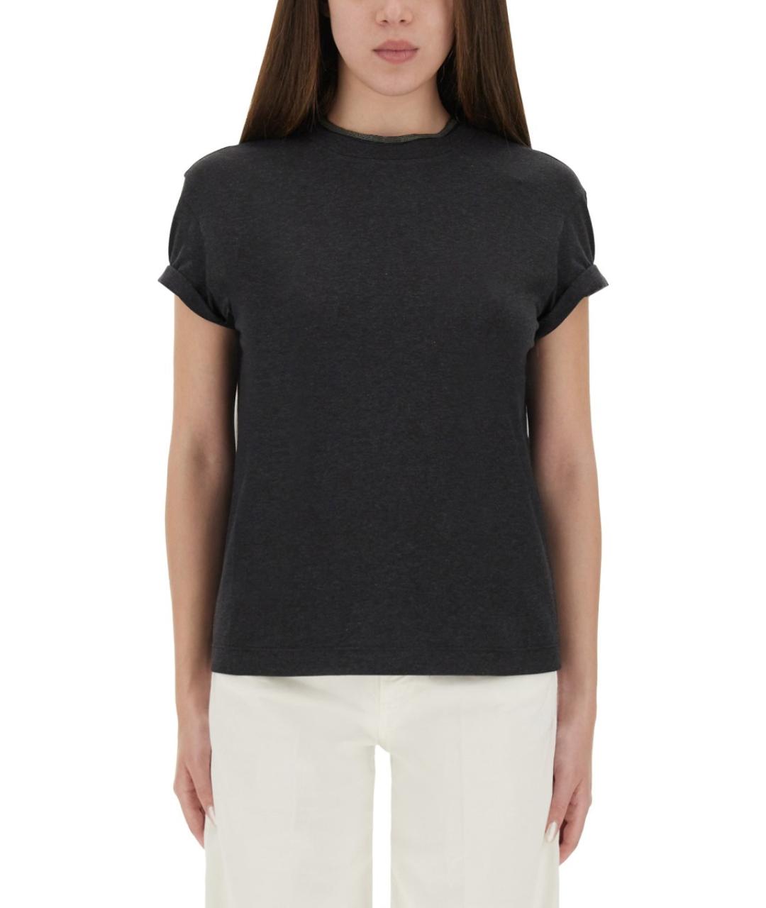 BRUNELLO CUCINELLI Антрацитовая хлопковая футболка, фото 5