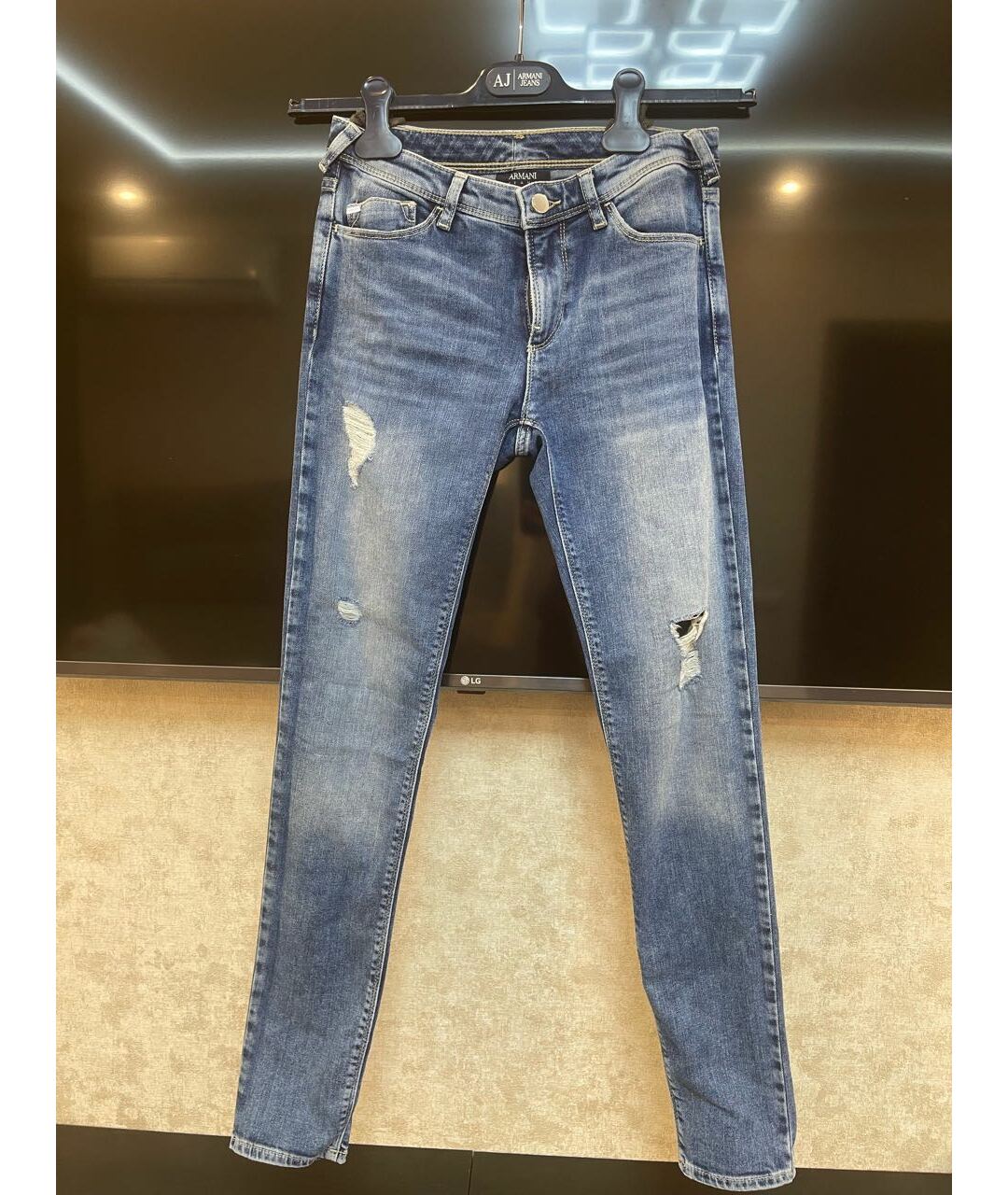 ARMANI JEANS Голубые хлопко-эластановые джинсы слим, фото 5