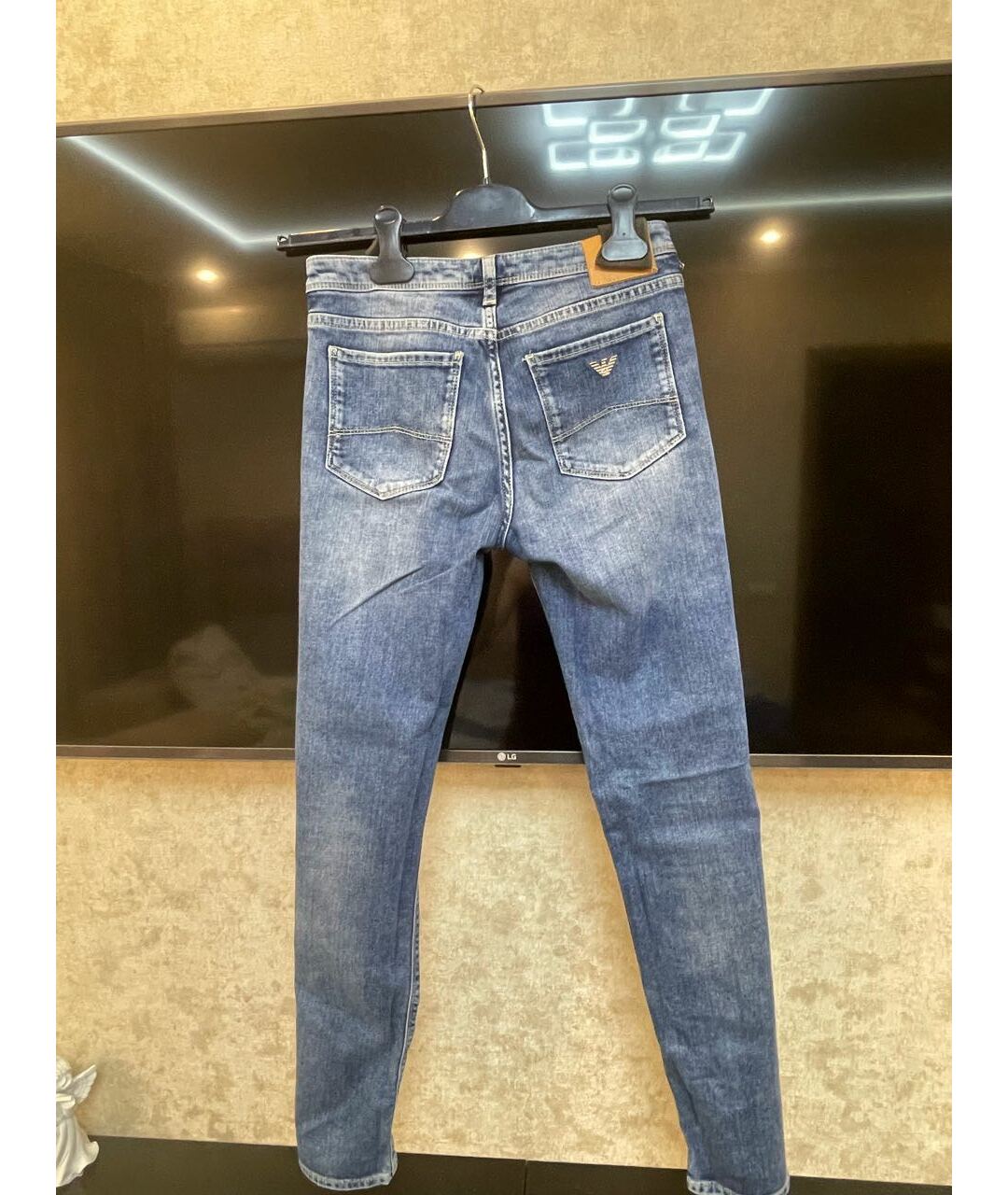 ARMANI JEANS Голубые хлопко-эластановые джинсы слим, фото 2