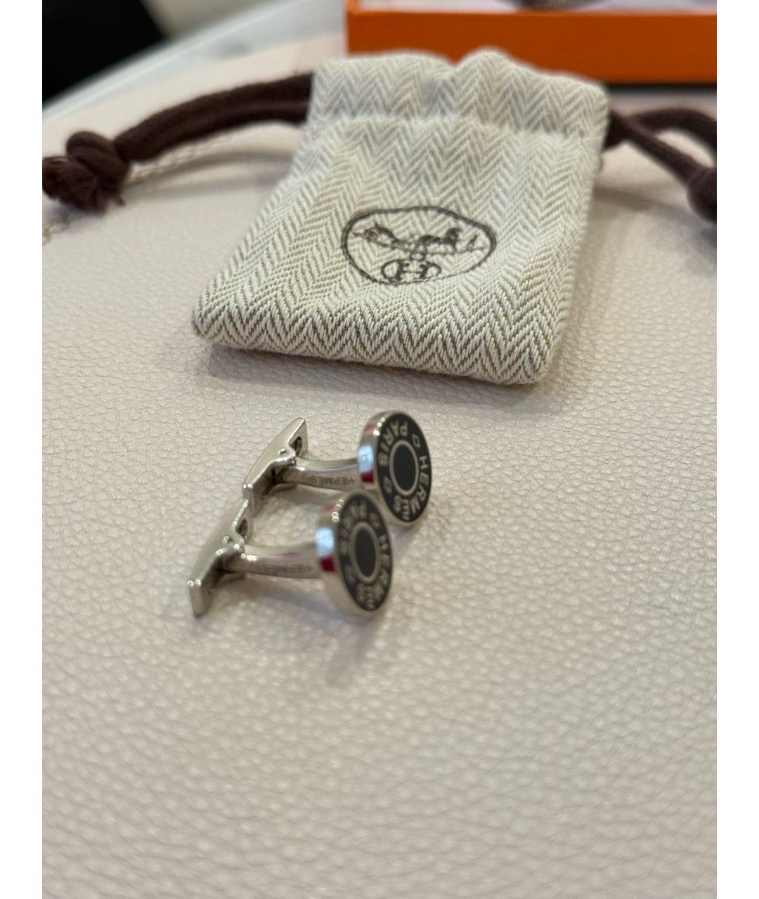 HERMES Серебряные металлические запонки, фото 3