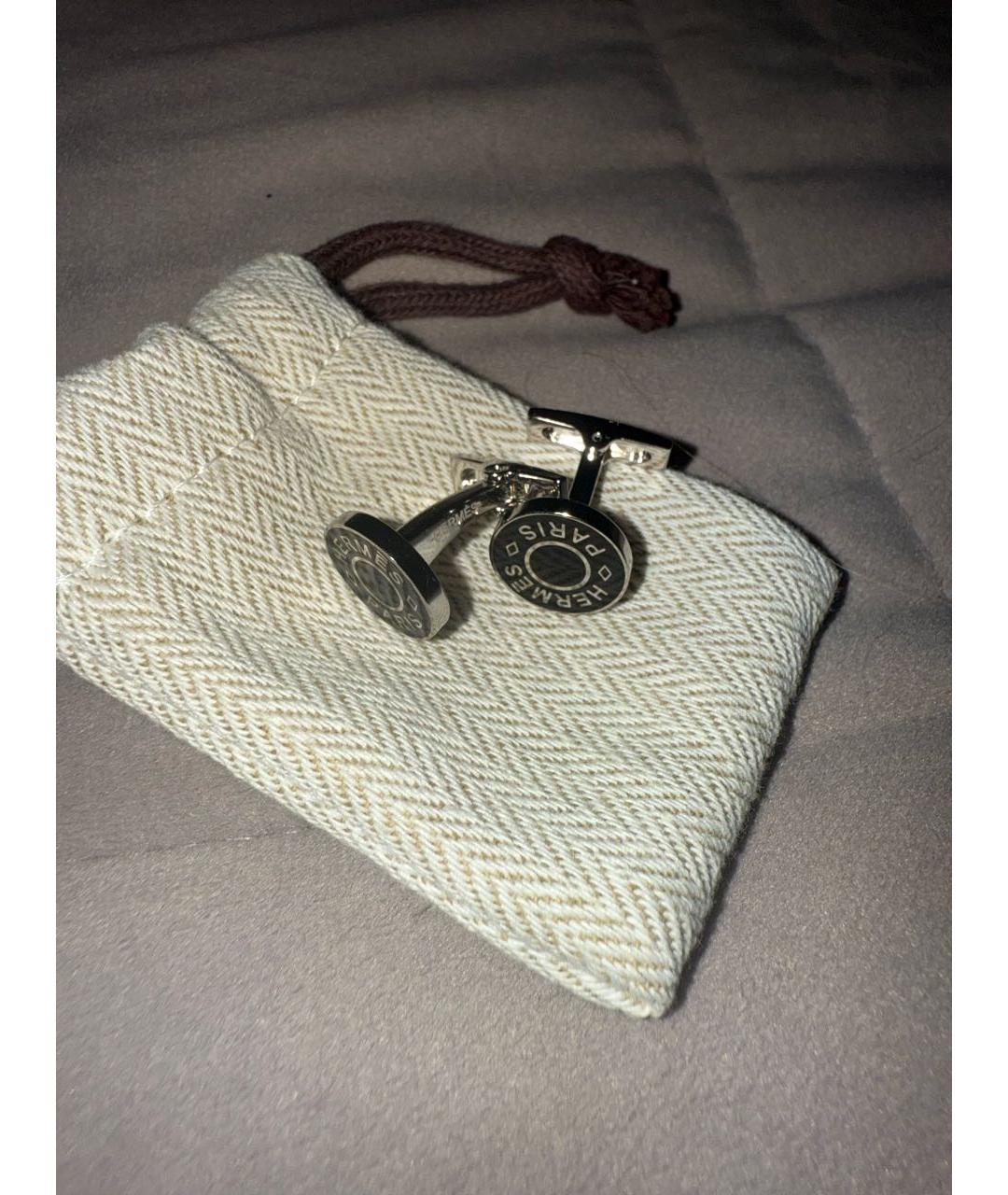 HERMES Серебряные металлические запонки, фото 7