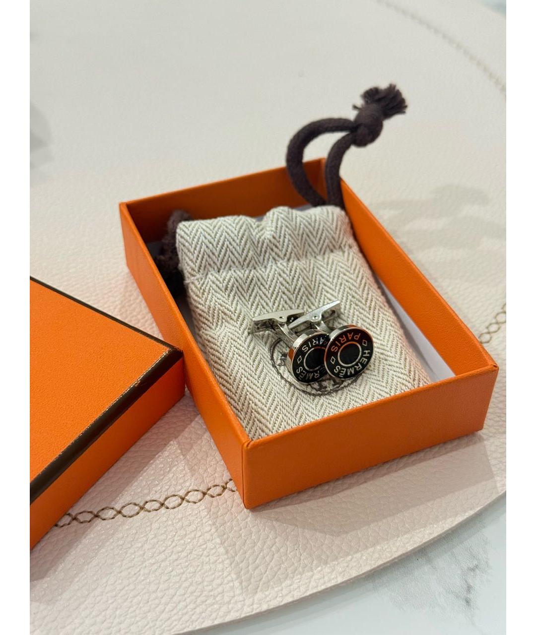 HERMES Серебряные металлические запонки, фото 5