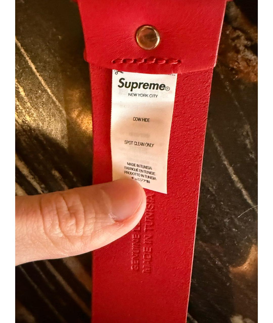SUPREME Красный кожаный ремень, фото 4