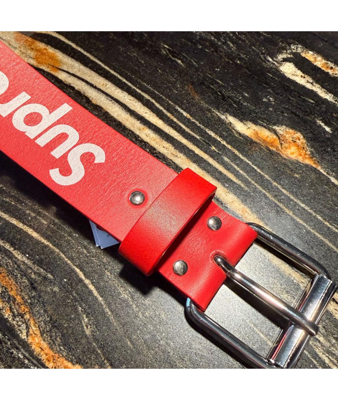 SUPREME Красный кожаный ремень, фото 2