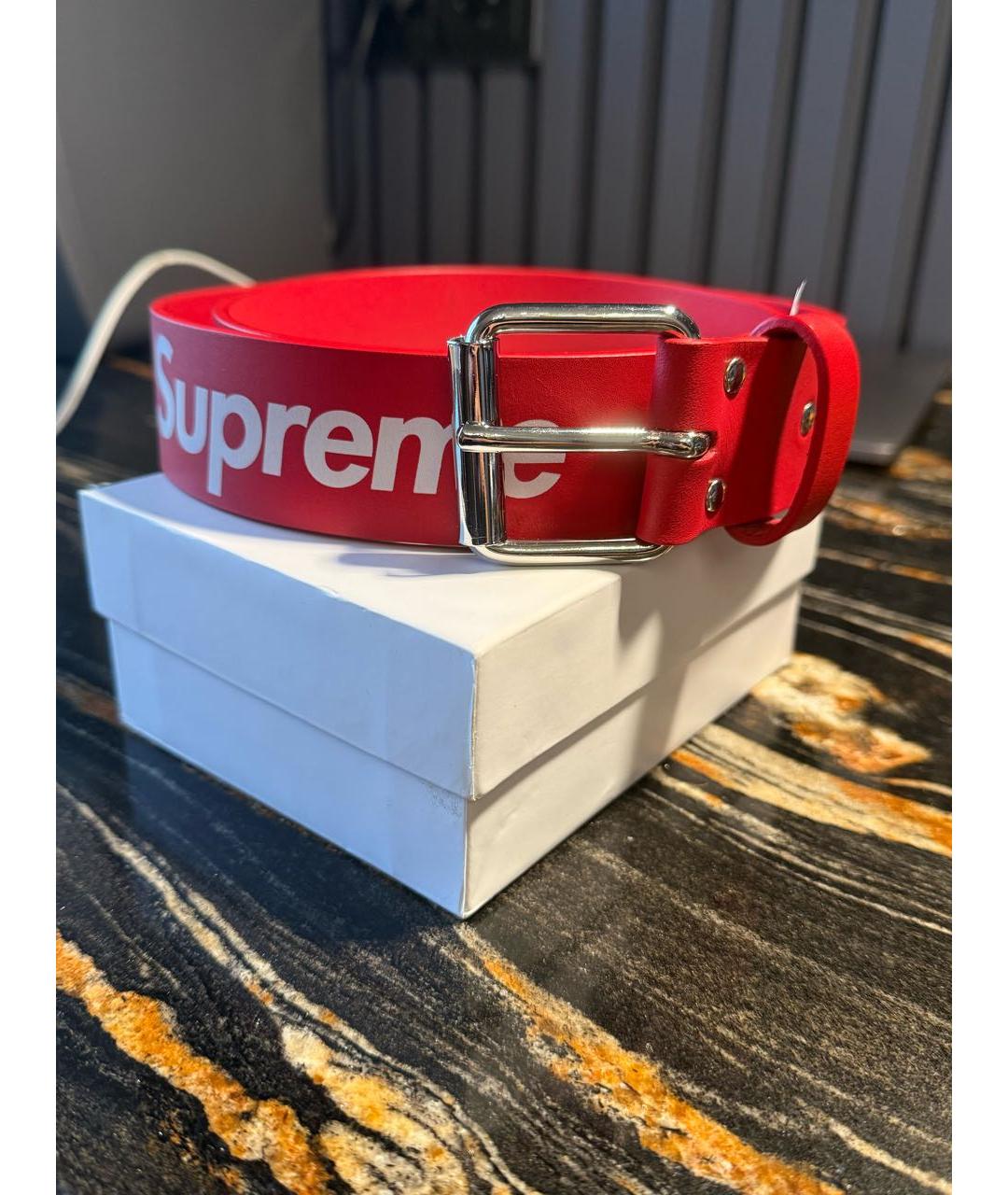 SUPREME Красный кожаный ремень, фото 8