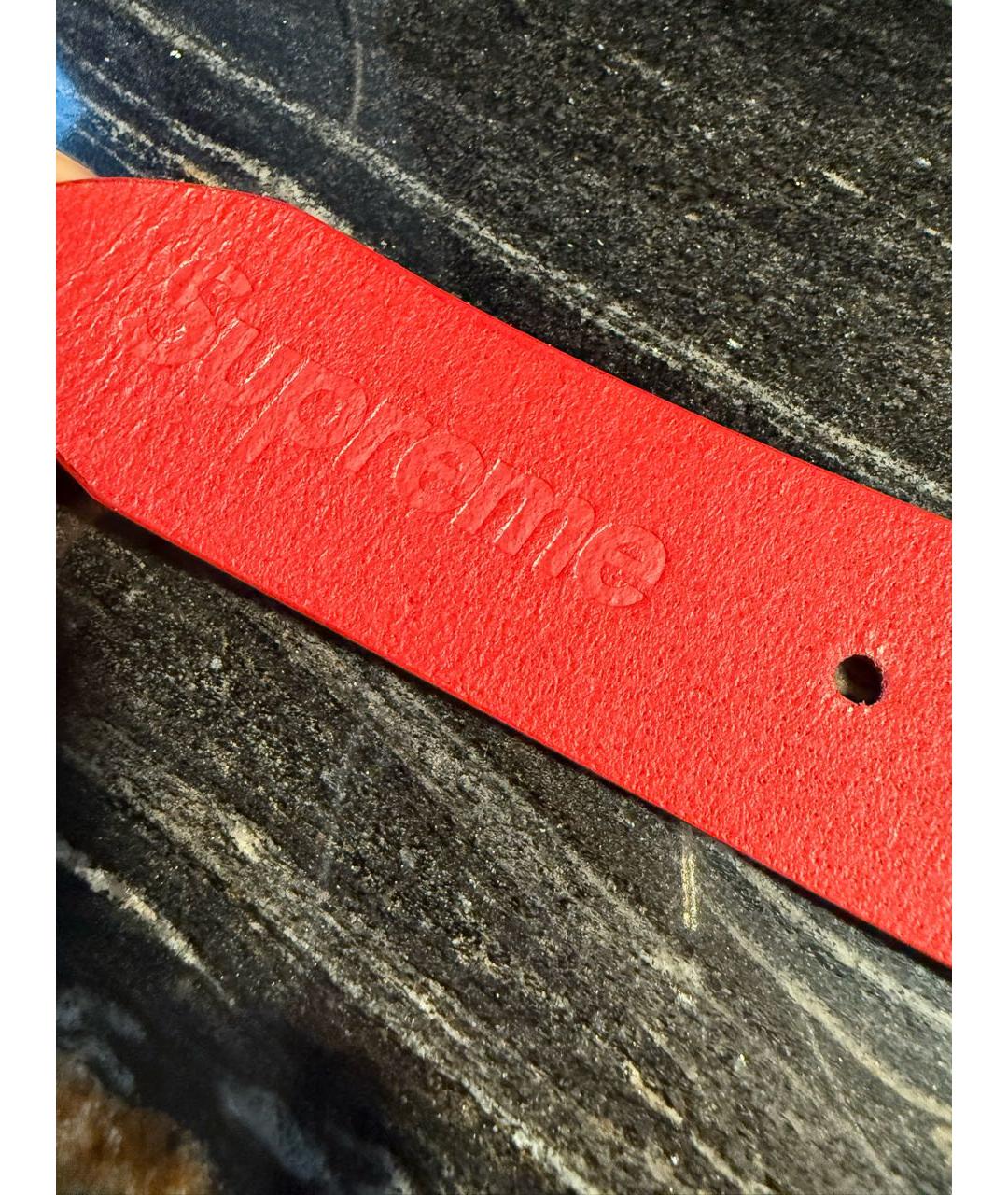 SUPREME Красный кожаный ремень, фото 3