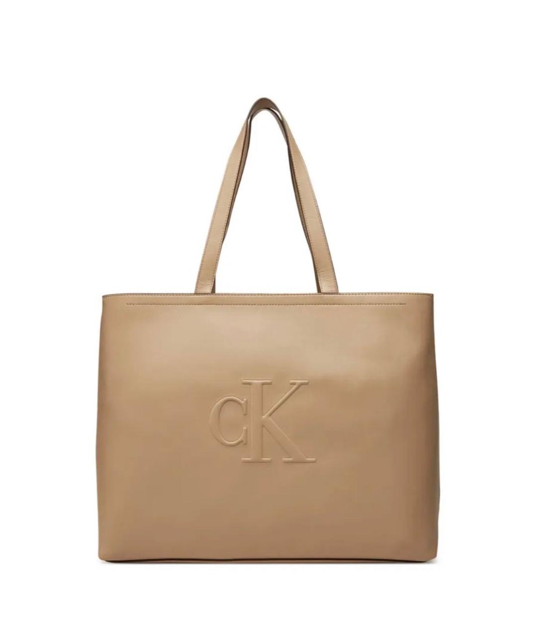 CALVIN KLEIN Коричневая сумка тоут из искусственной кожи, фото 1