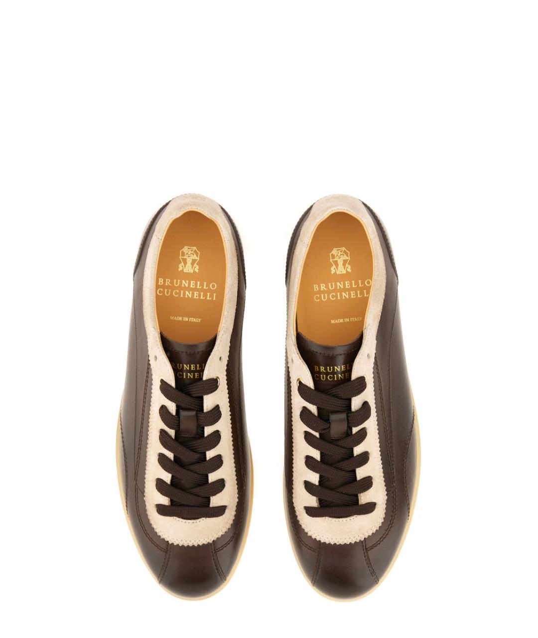 BRUNELLO CUCINELLI Коричневые кожаные низкие кроссовки / кеды, фото 6