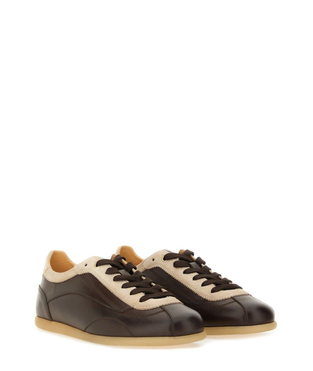 BRUNELLO CUCINELLI Коричневые кожаные низкие кроссовки / кеды, фото 2