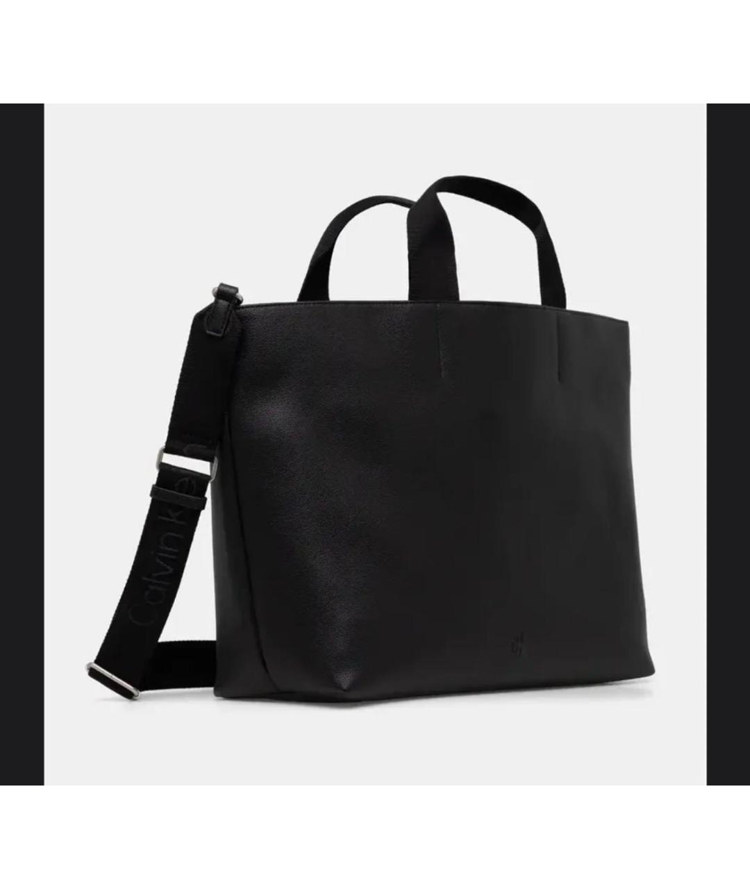CALVIN KLEIN Черная сумка тоут из искусственной кожи, фото 2