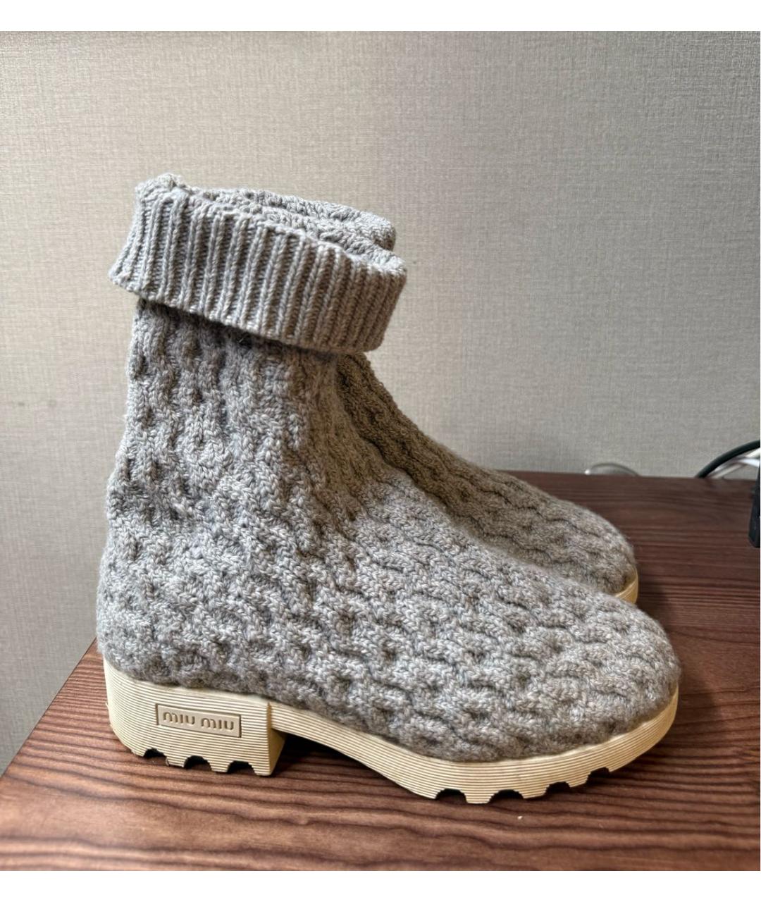MIU MIU Серые текстильные сапоги, фото 5