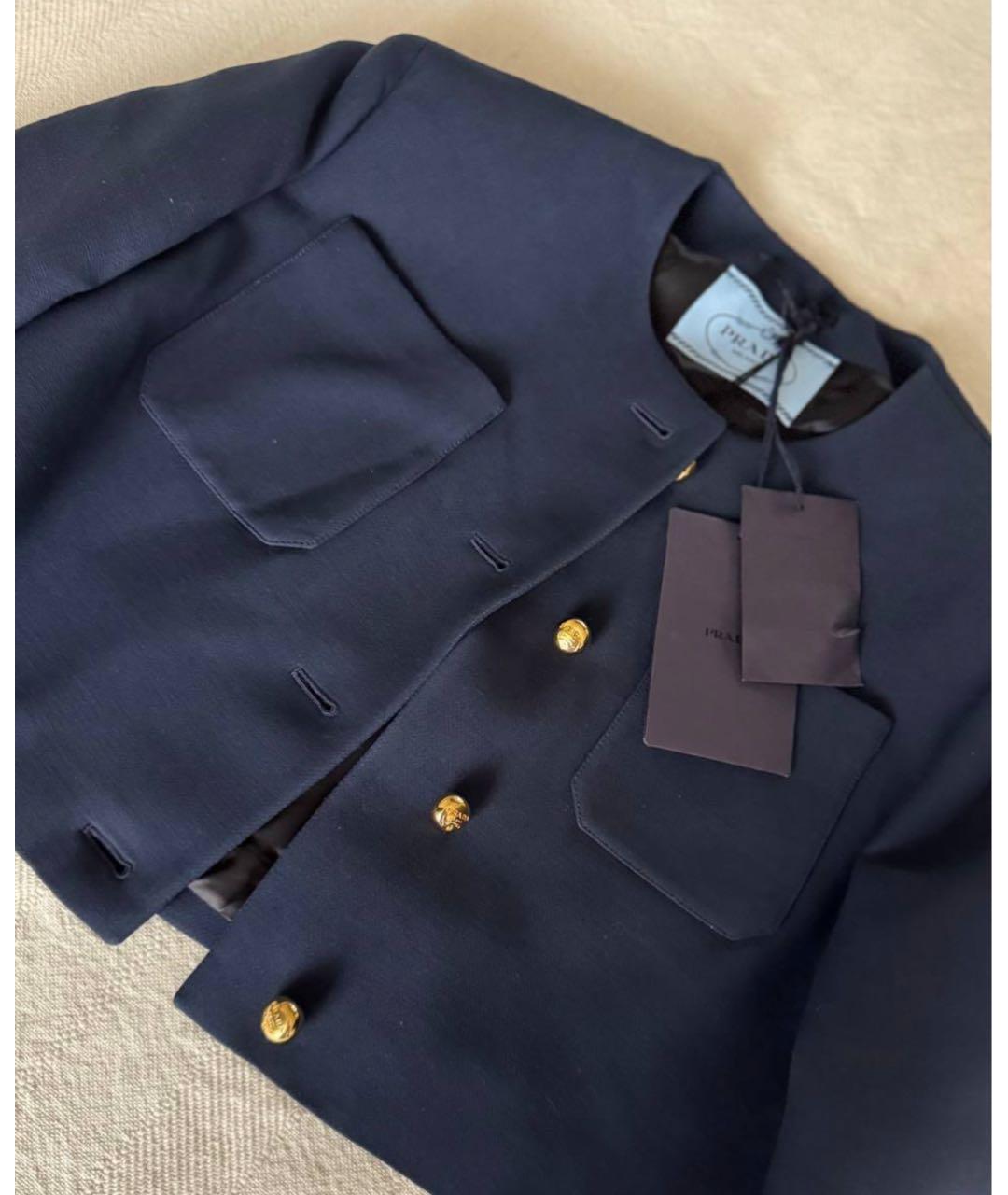 PRADA Темно-синий шерстяной жакет/пиджак, фото 3