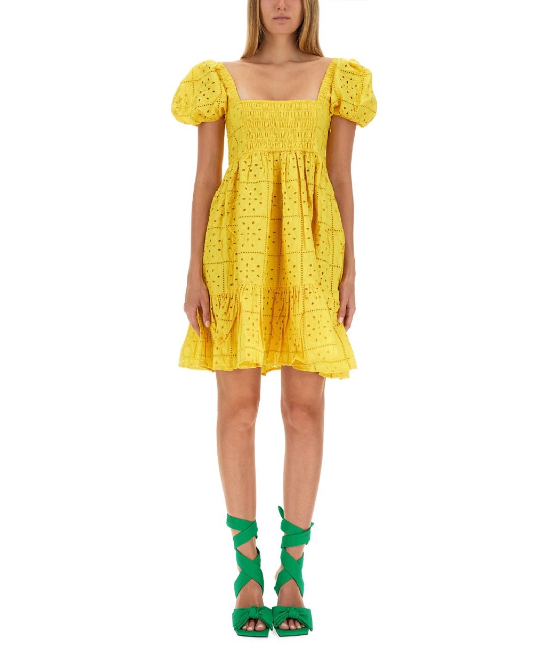 GANNI Желтое хлопковое повседневное платье, фото 2