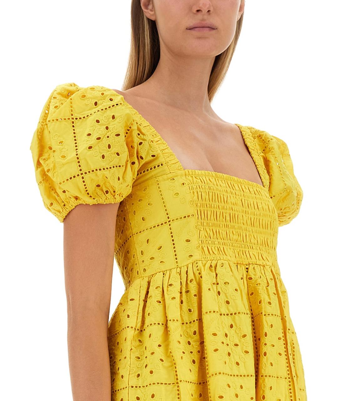GANNI Желтое хлопковое повседневное платье, фото 5