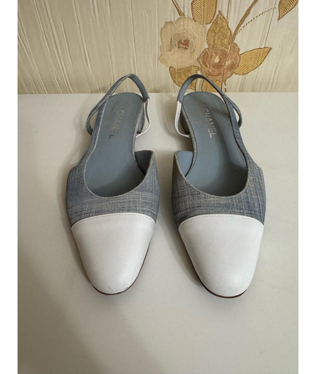 CHANEL Голубые текстильные лодочки на низком каблуке, фото 2