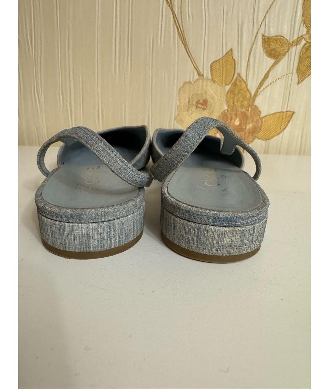 CHANEL Голубые текстильные лодочки на низком каблуке, фото 4