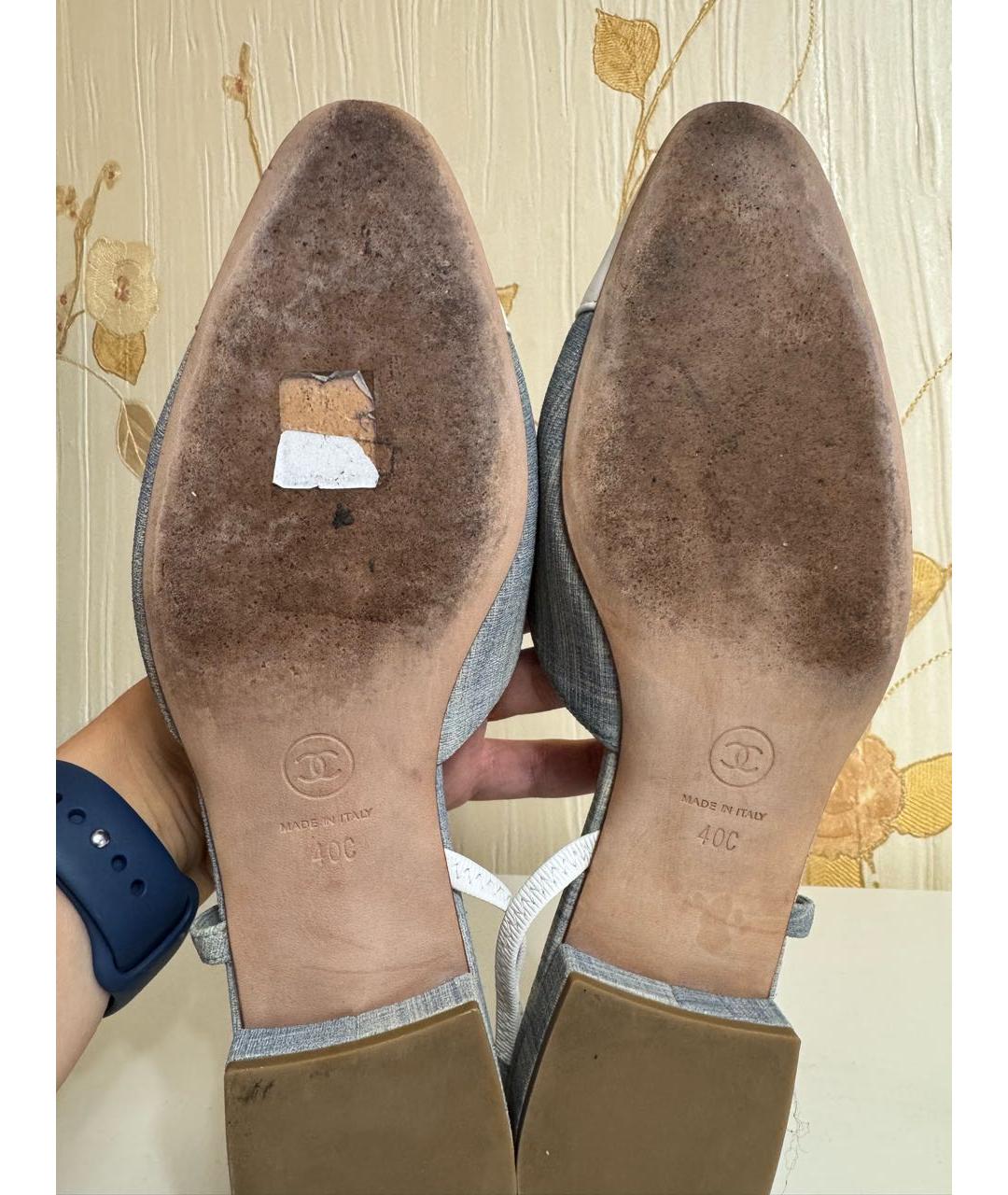 CHANEL Голубые текстильные лодочки на низком каблуке, фото 5