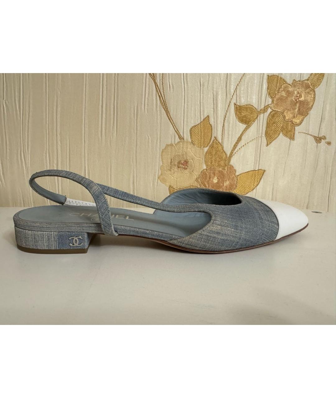 CHANEL Голубые текстильные лодочки на низком каблуке, фото 7