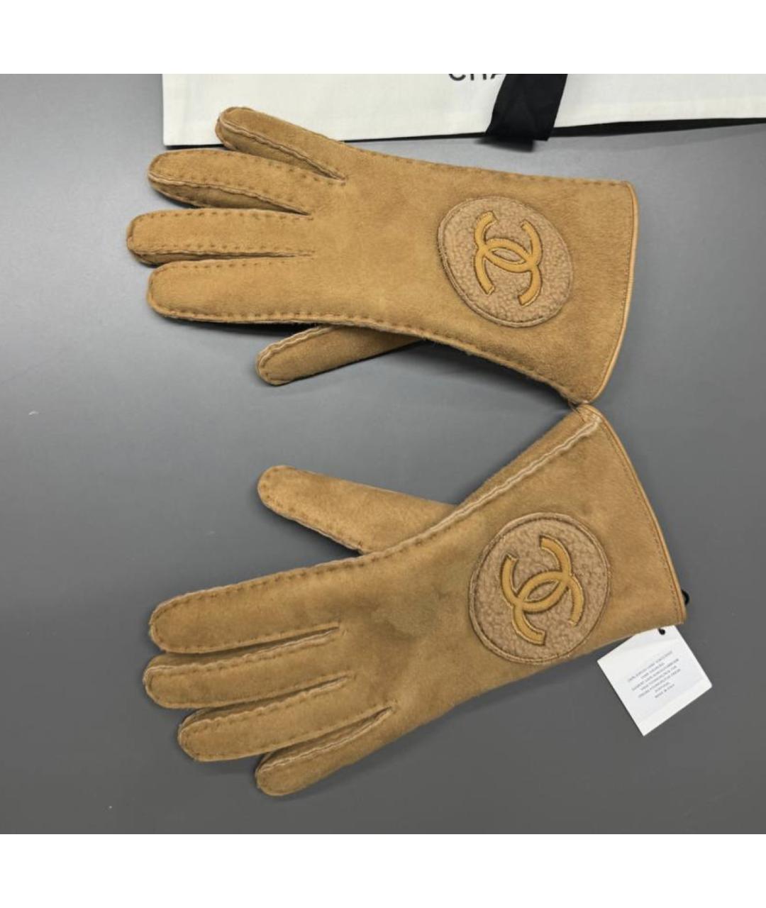 CHANEL Горчичные шерстяные перчатки, фото 2