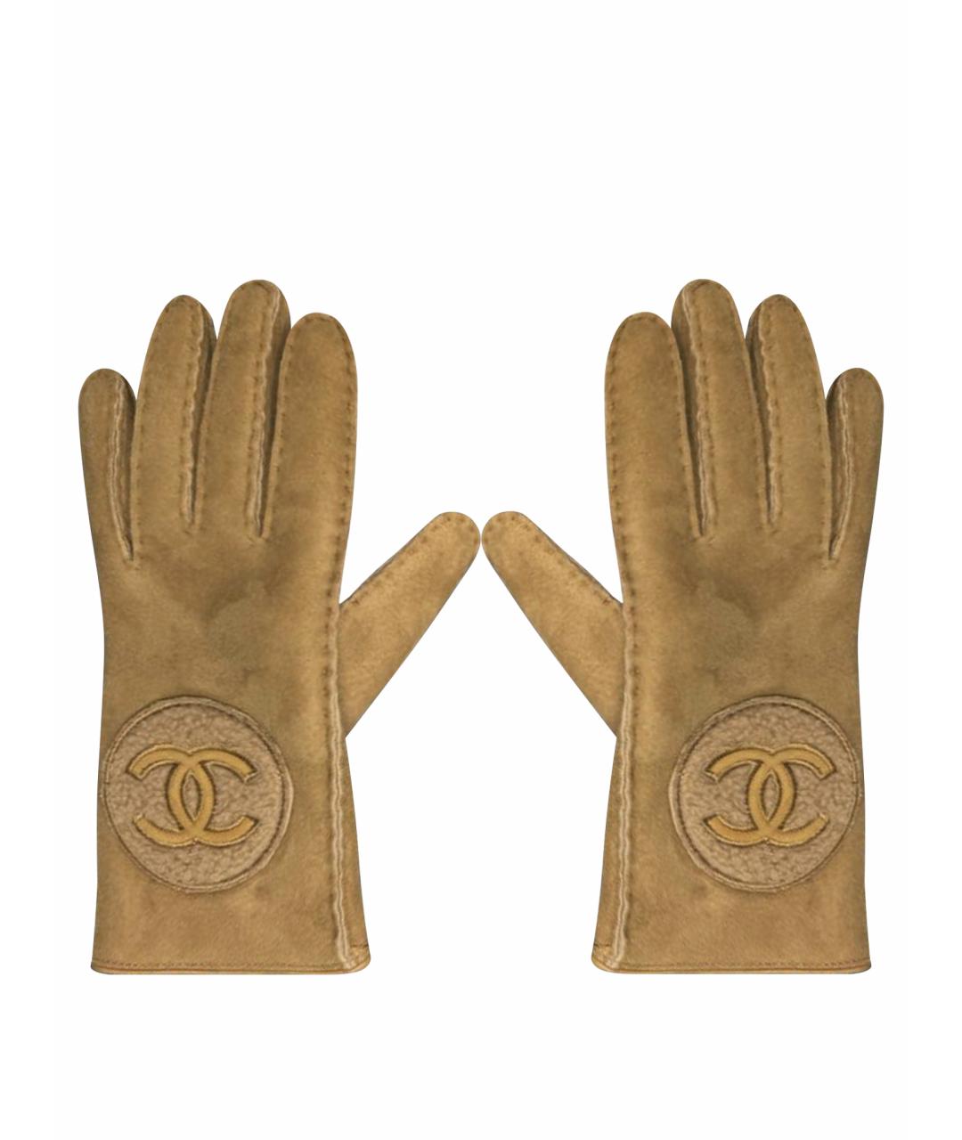 CHANEL Горчичные шерстяные перчатки, фото 1