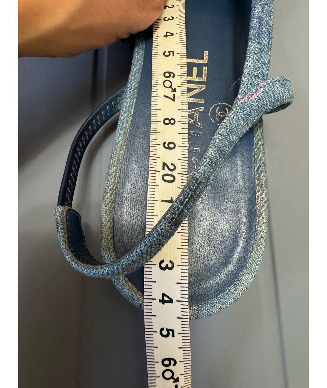 CHANEL Синие текстильные лодочки на низком каблуке, фото 5