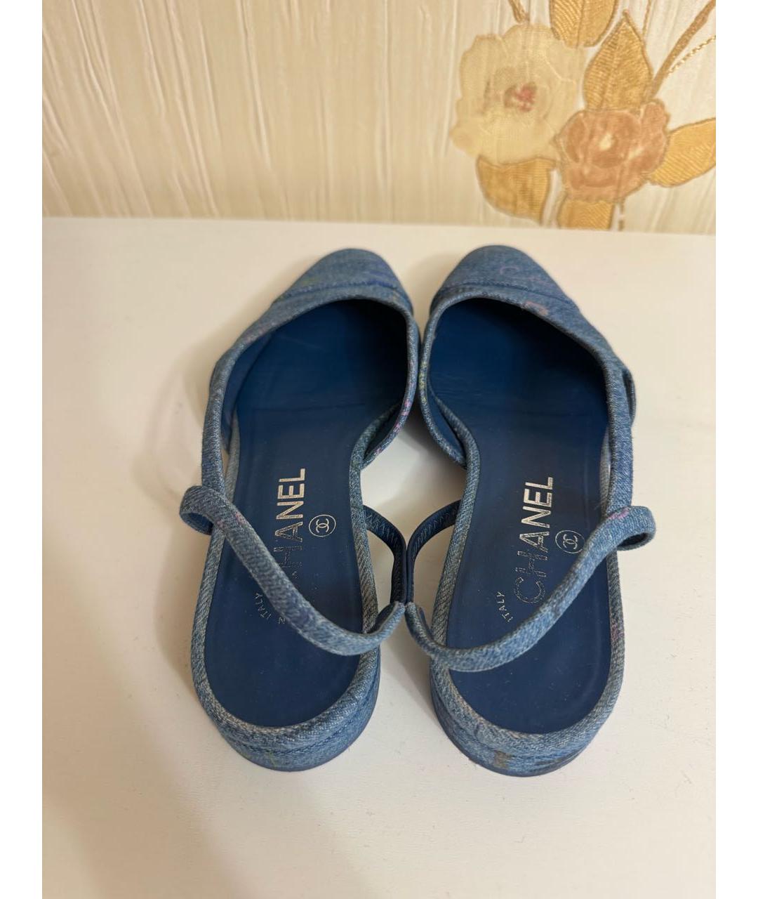 CHANEL Синие текстильные лодочки на низком каблуке, фото 3