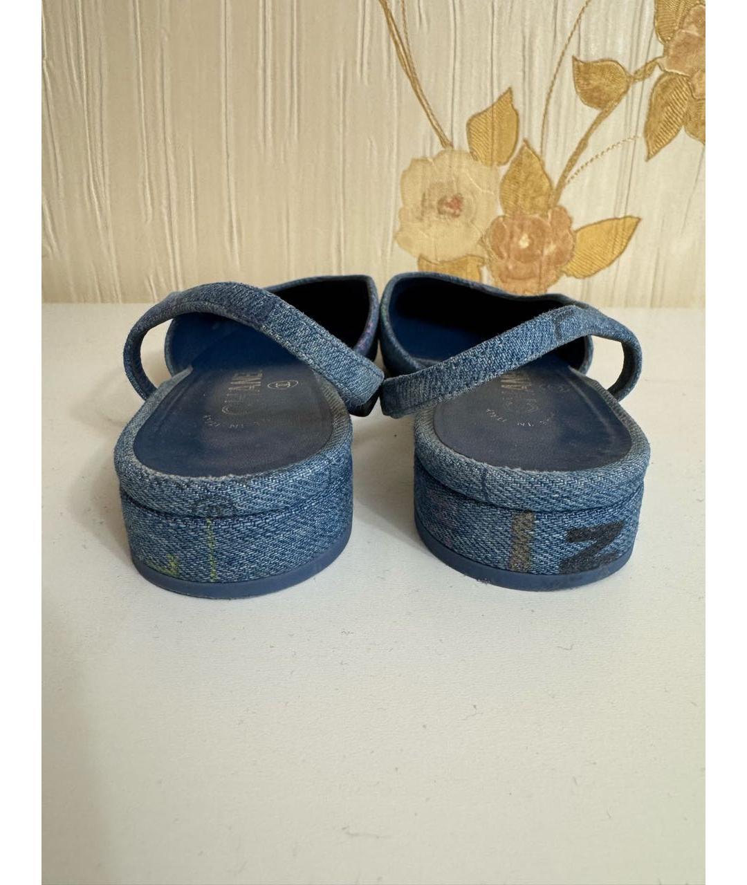 CHANEL Синие текстильные лодочки на низком каблуке, фото 4