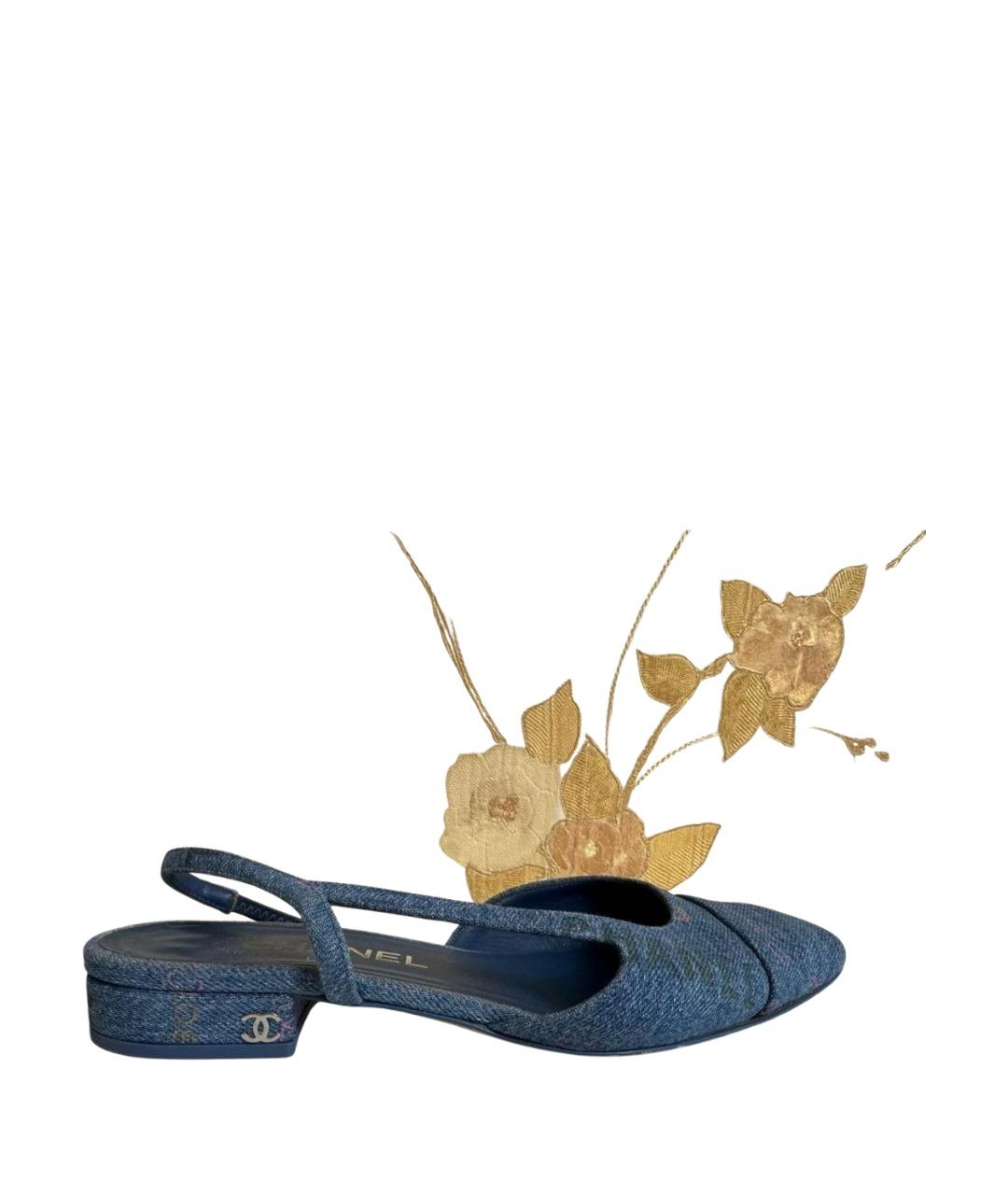 CHANEL Синие текстильные лодочки на низком каблуке, фото 8