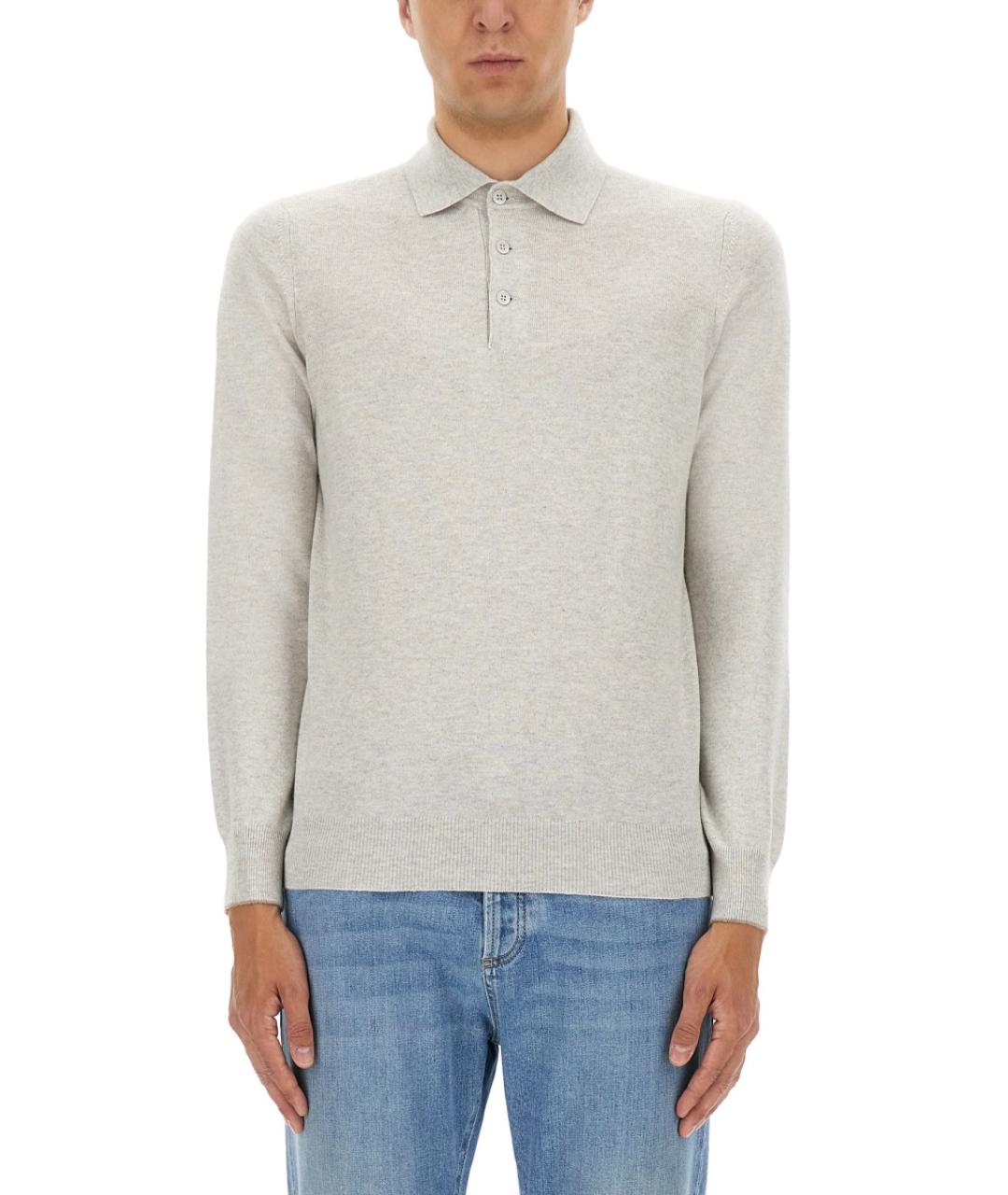 BRUNELLO CUCINELLI Серое поло с длинным рукавом, фото 5