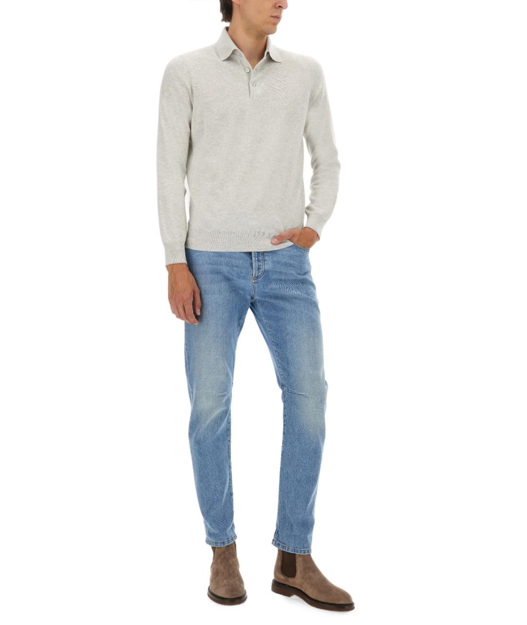 BRUNELLO CUCINELLI Серое поло с длинным рукавом, фото 2