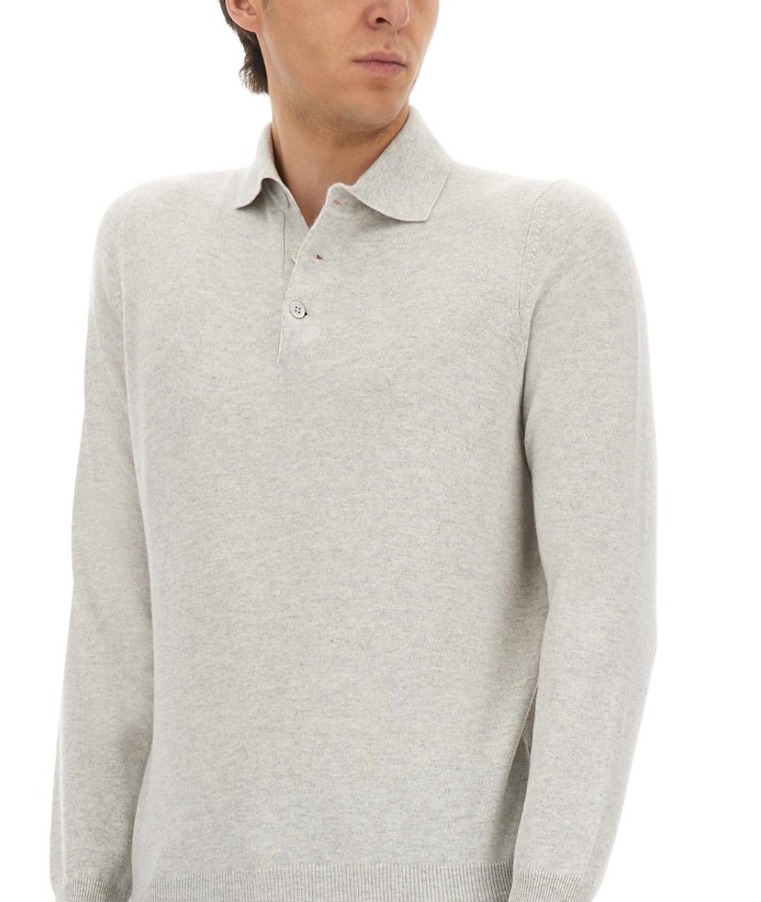 BRUNELLO CUCINELLI Серое поло с длинным рукавом, фото 4