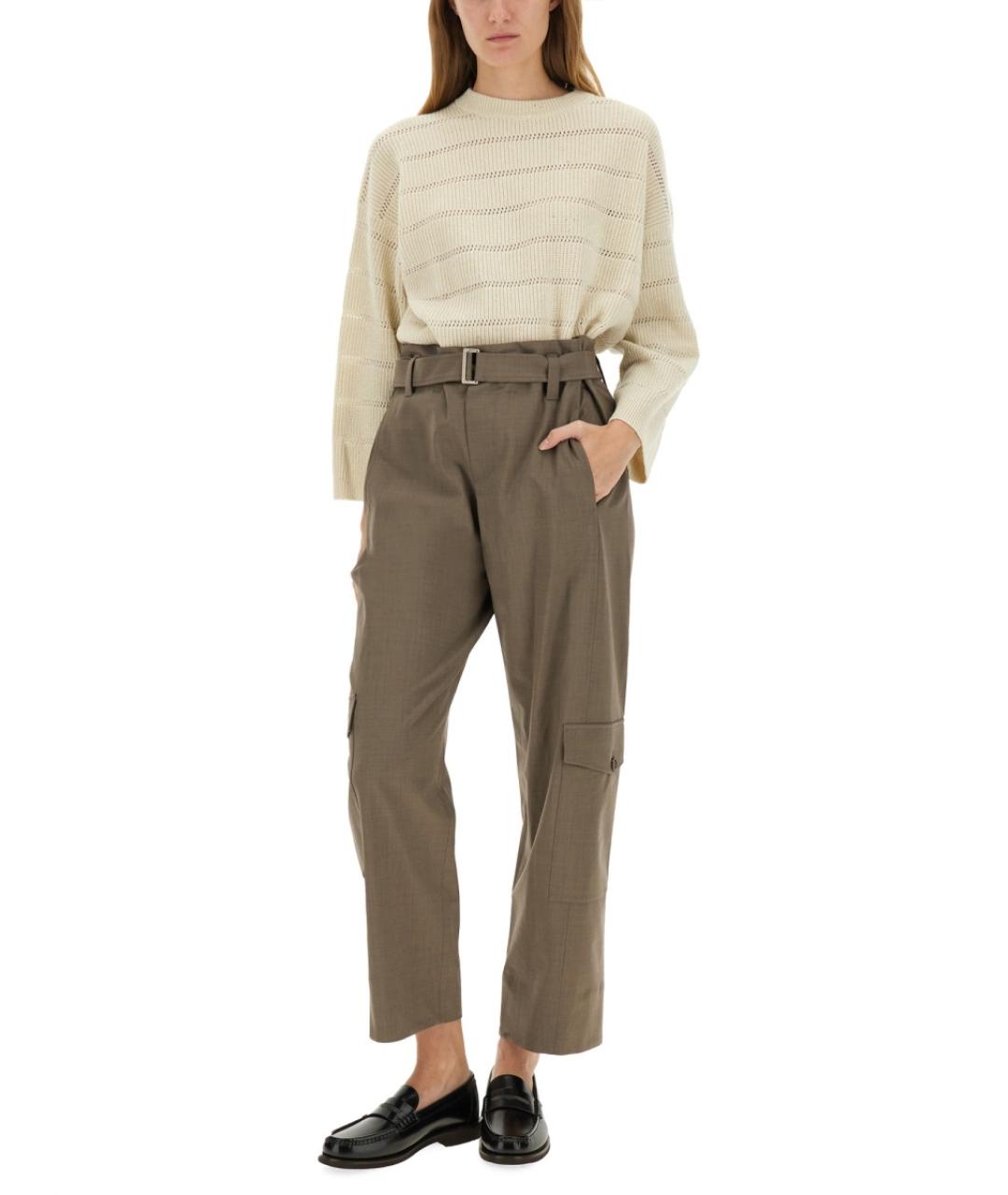 BRUNELLO CUCINELLI Коричневые шерстяные прямые брюки, фото 3