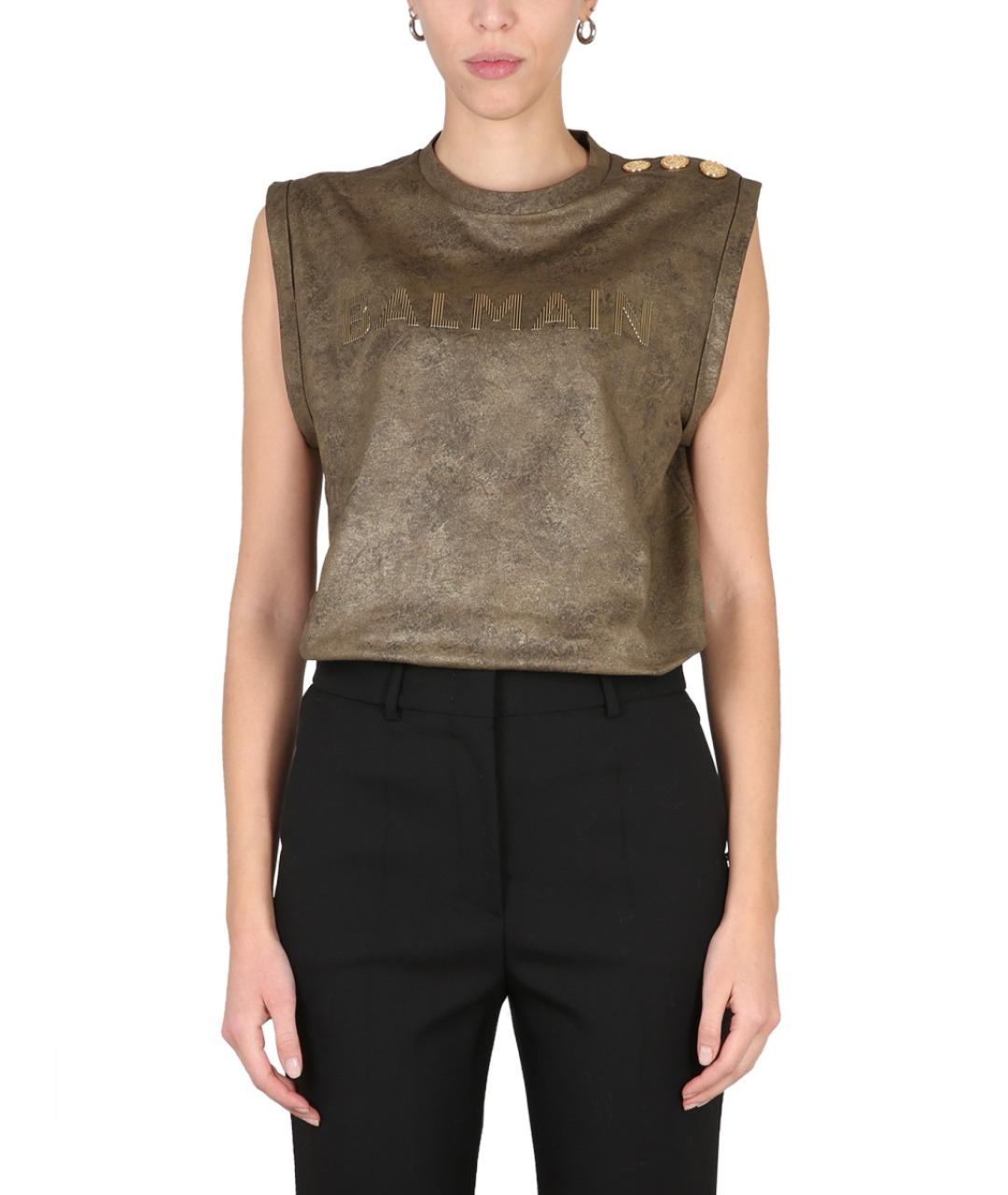 BALMAIN Бежевая хлопковая футболка, фото 2