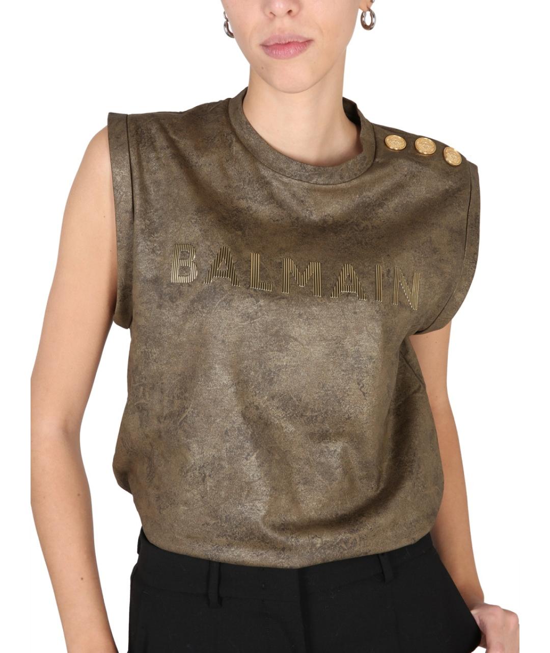 BALMAIN Бежевая хлопковая футболка, фото 5