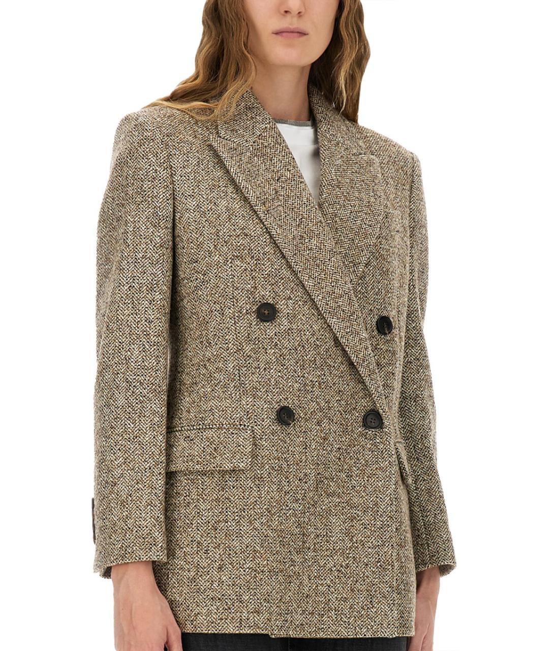 BRUNELLO CUCINELLI Бежевый шерстяной жакет/пиджак, фото 5