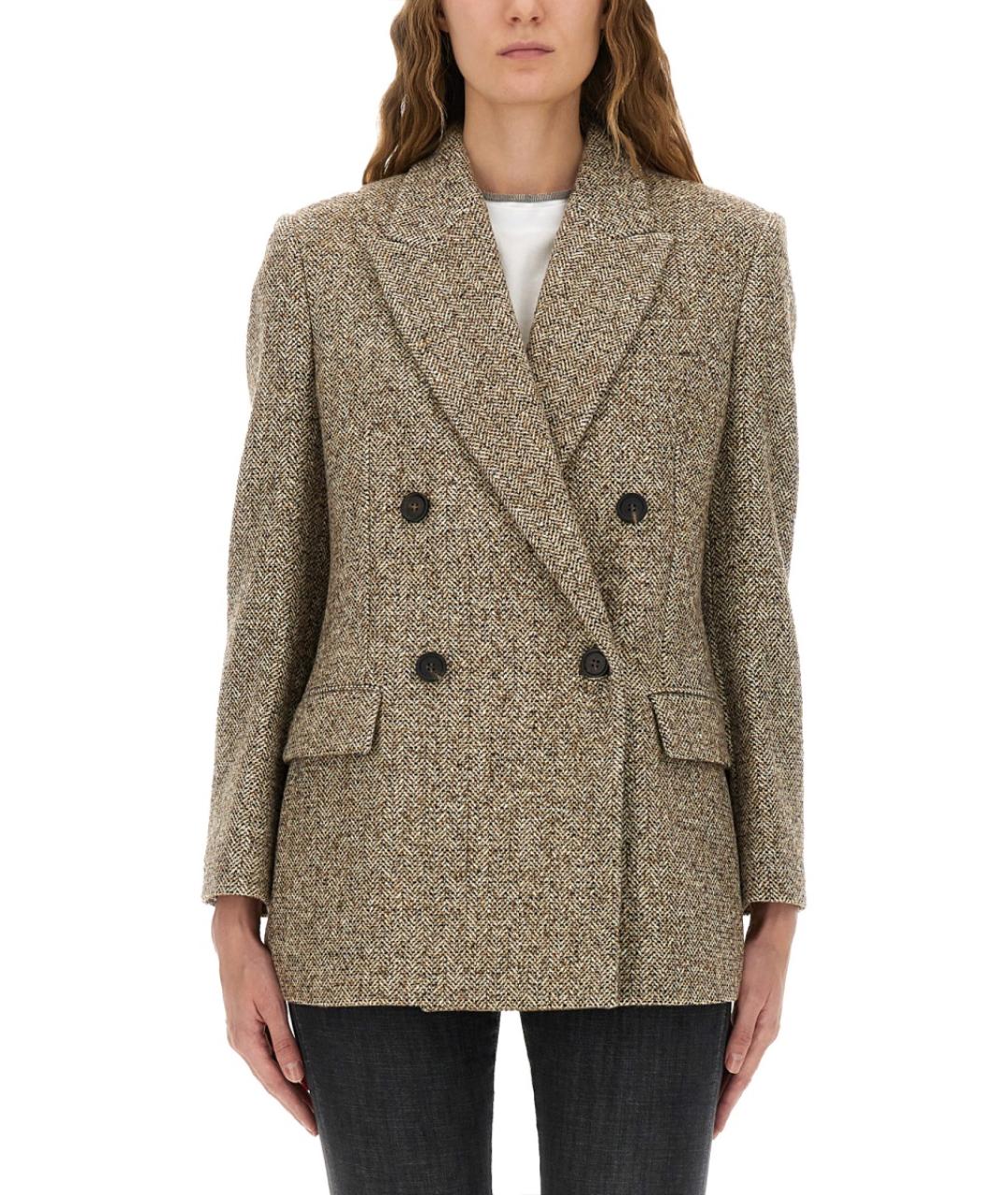 BRUNELLO CUCINELLI Бежевый шерстяной жакет/пиджак, фото 2