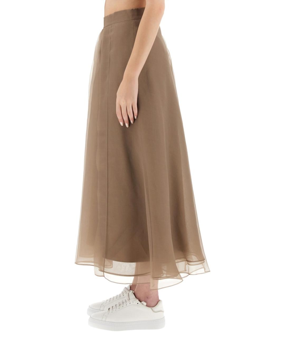 BRUNELLO CUCINELLI Бежевая шелковая юбка миди, фото 5