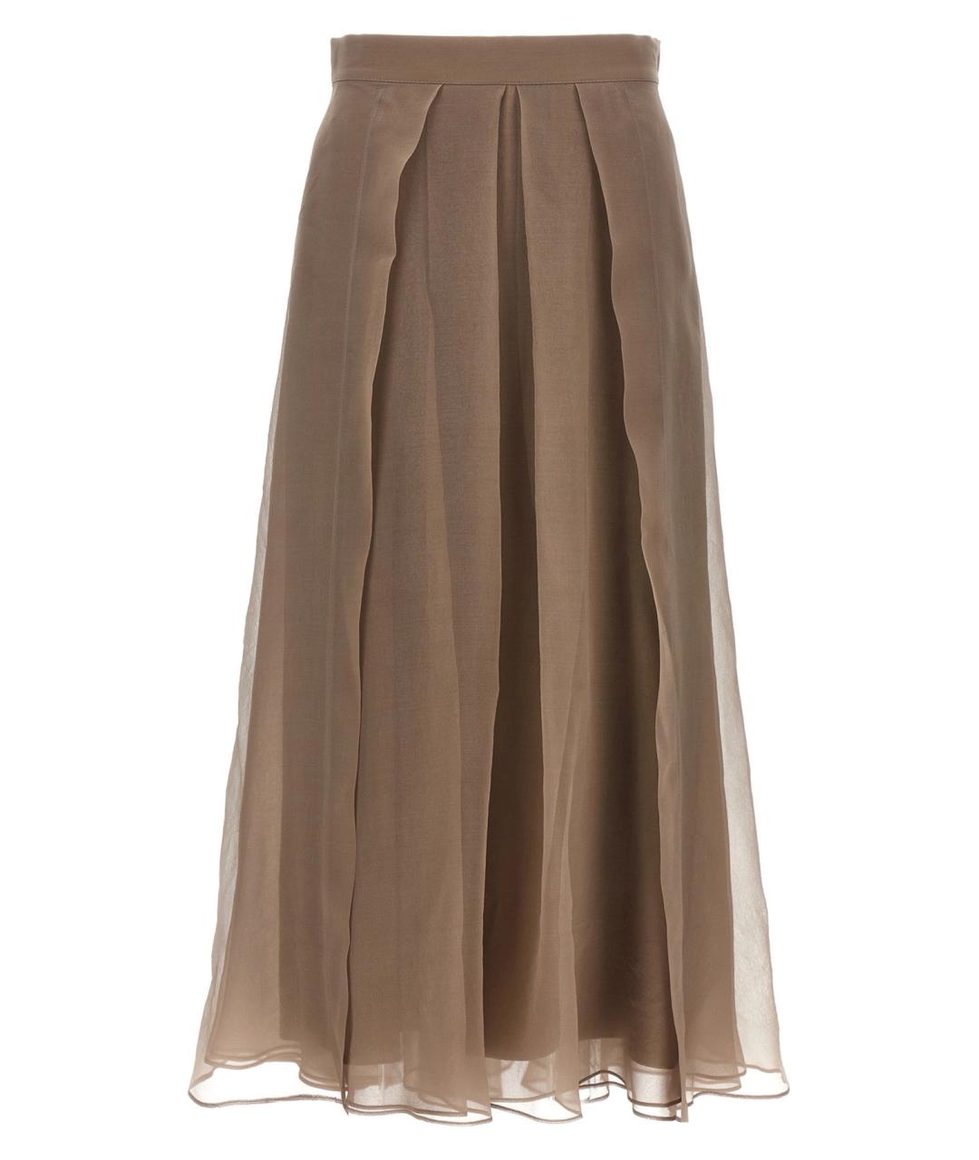 BRUNELLO CUCINELLI Бежевая шелковая юбка миди, фото 1