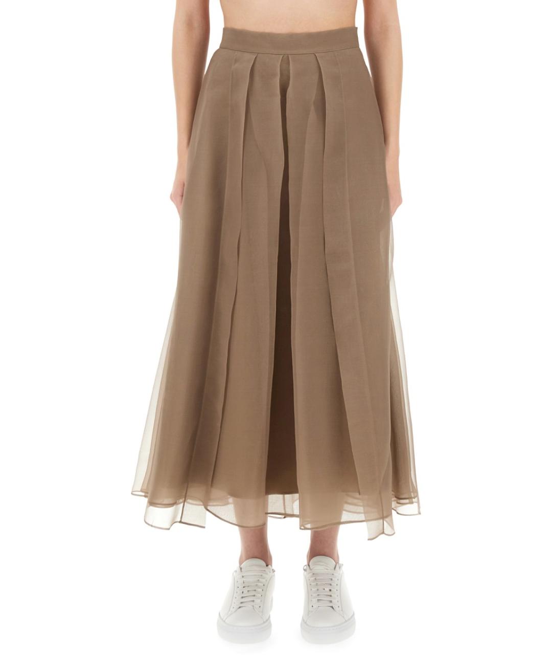 BRUNELLO CUCINELLI Бежевая шелковая юбка миди, фото 2