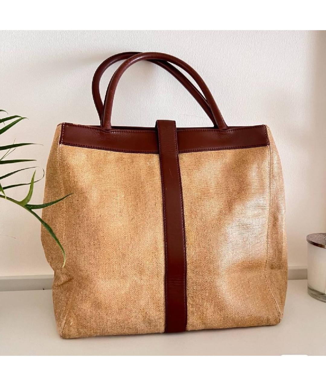 CHANEL Бежевая льняная сумка с короткими ручками, фото 2