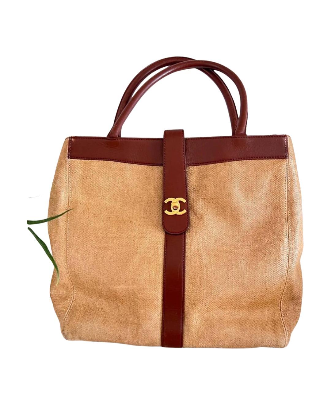 CHANEL Бежевая льняная сумка с короткими ручками, фото 1