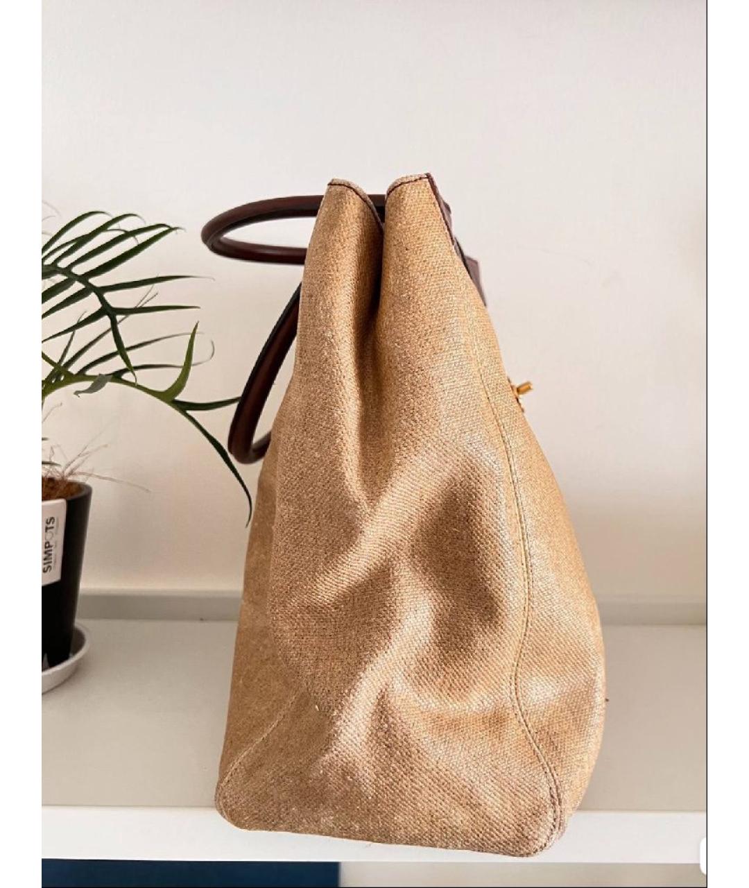 CHANEL Бежевая льняная сумка с короткими ручками, фото 5