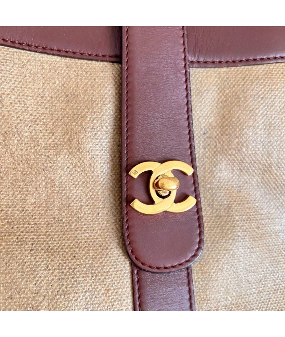 CHANEL Бежевая льняная сумка с короткими ручками, фото 7