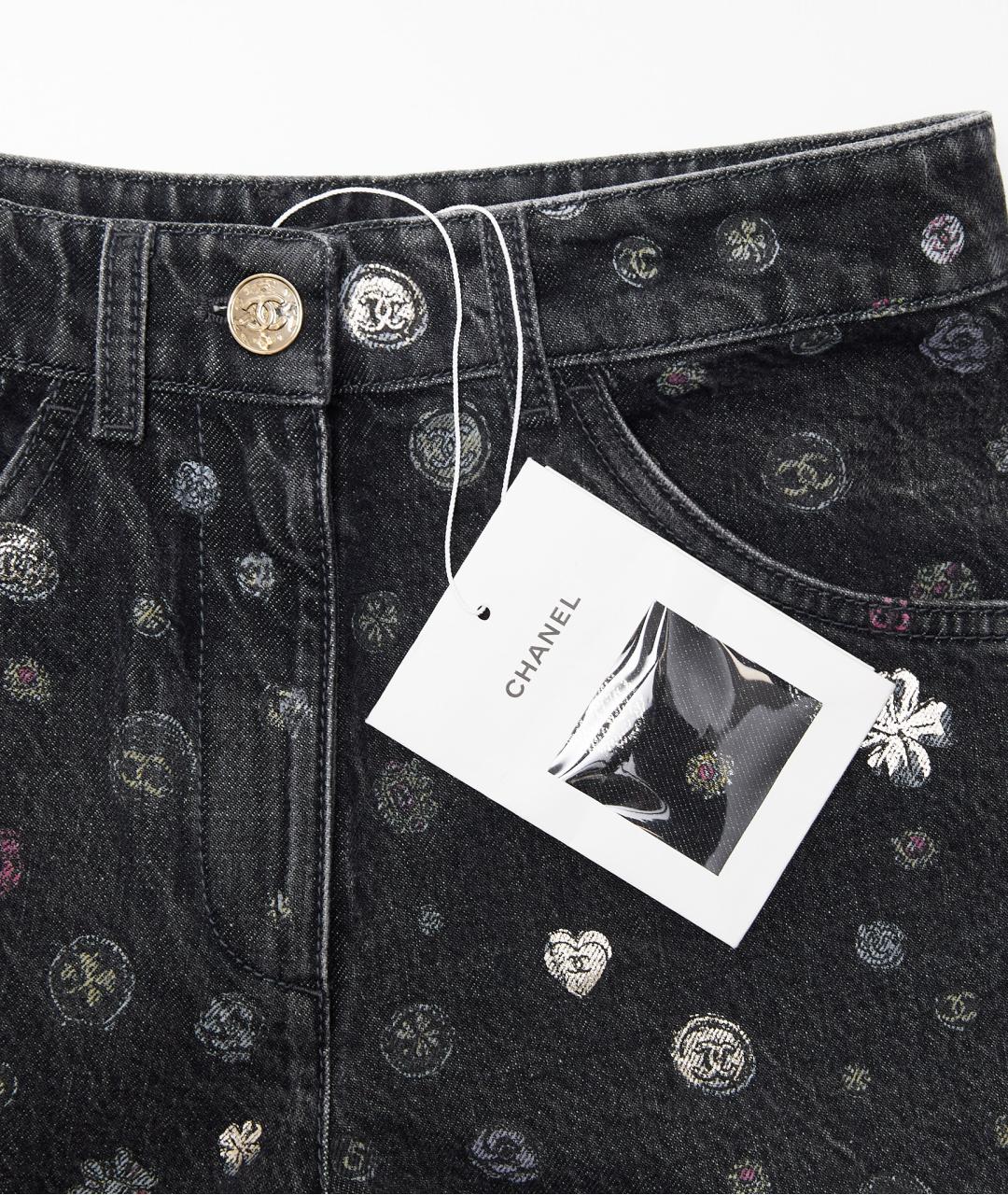 CHANEL Черные хлопковые прямые джинсы, фото 4