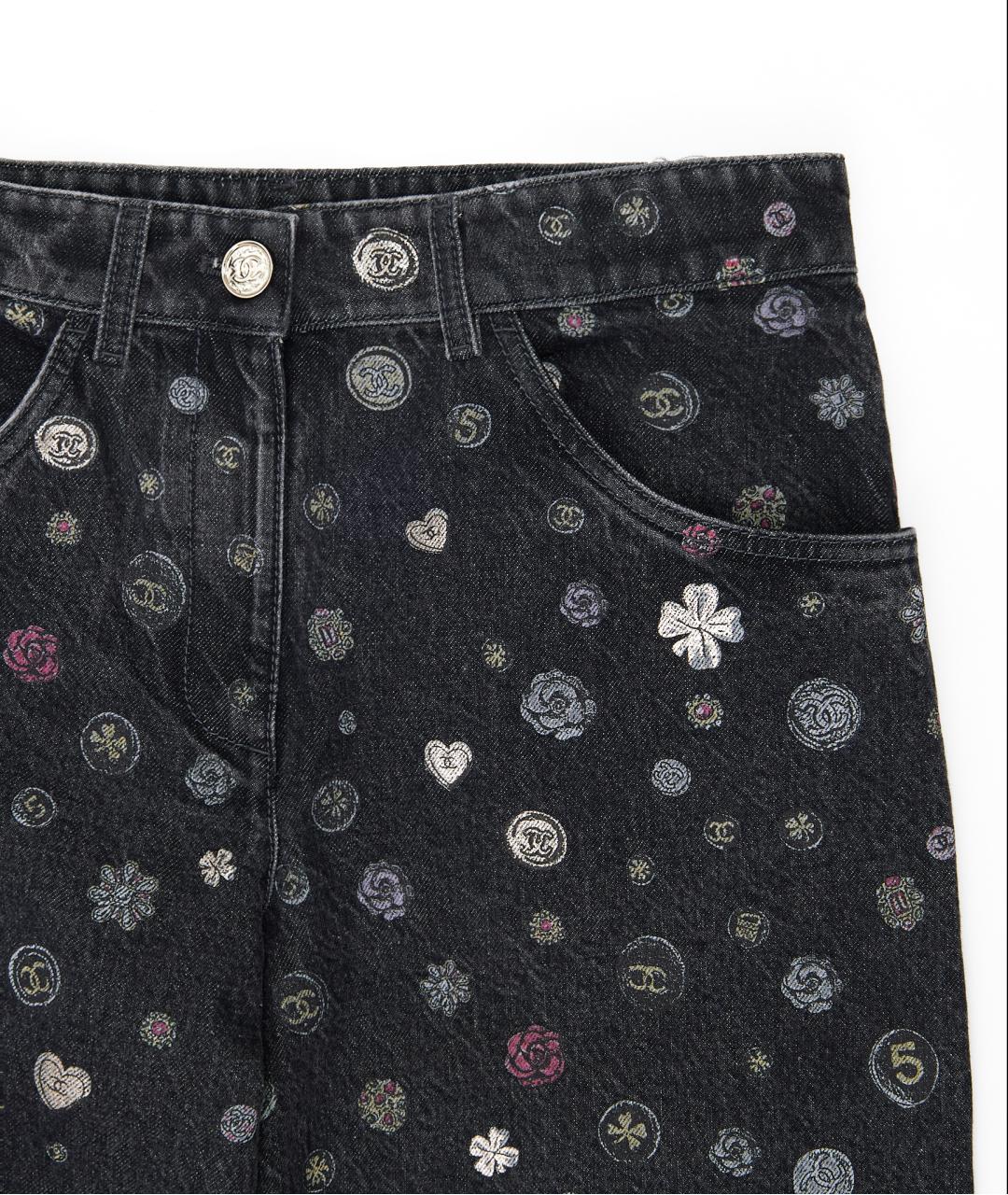 CHANEL Черные хлопковые прямые джинсы, фото 2